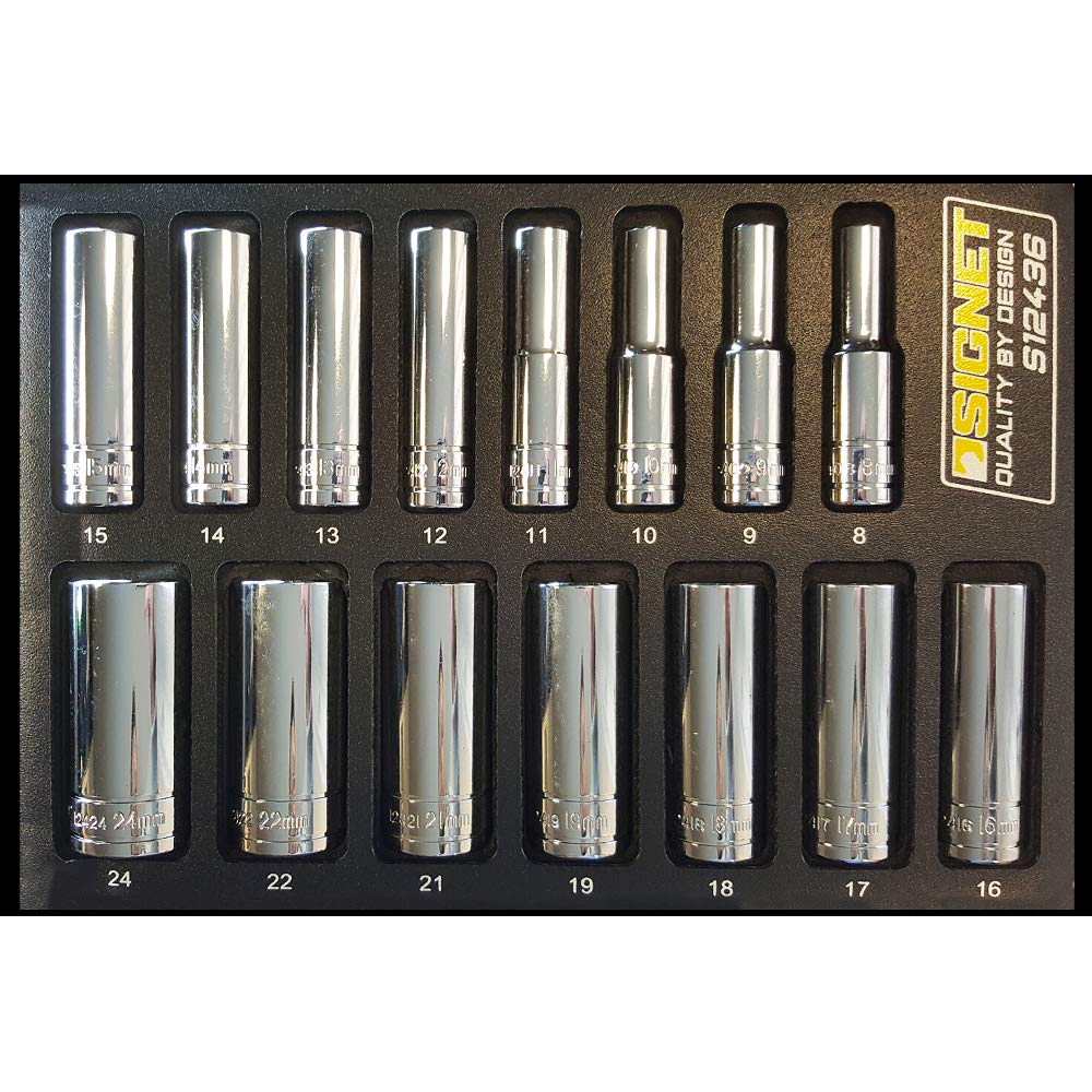 Signet 3/8" Drive Deep Metric Socket Set 8-24Mm 6 Point S12436 15Pc Eva Foam