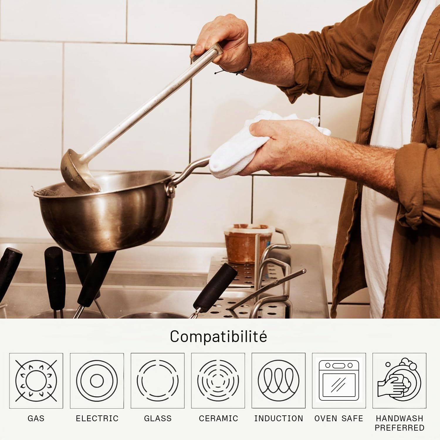 Made In Cookware – 1,89 L Saucier en acier inoxydable – Fabriqué aux États-Unis - Revêtement en acier inoxydable 5 épaisseurs – Batterie de cuisine professionnelle – Compatible induction