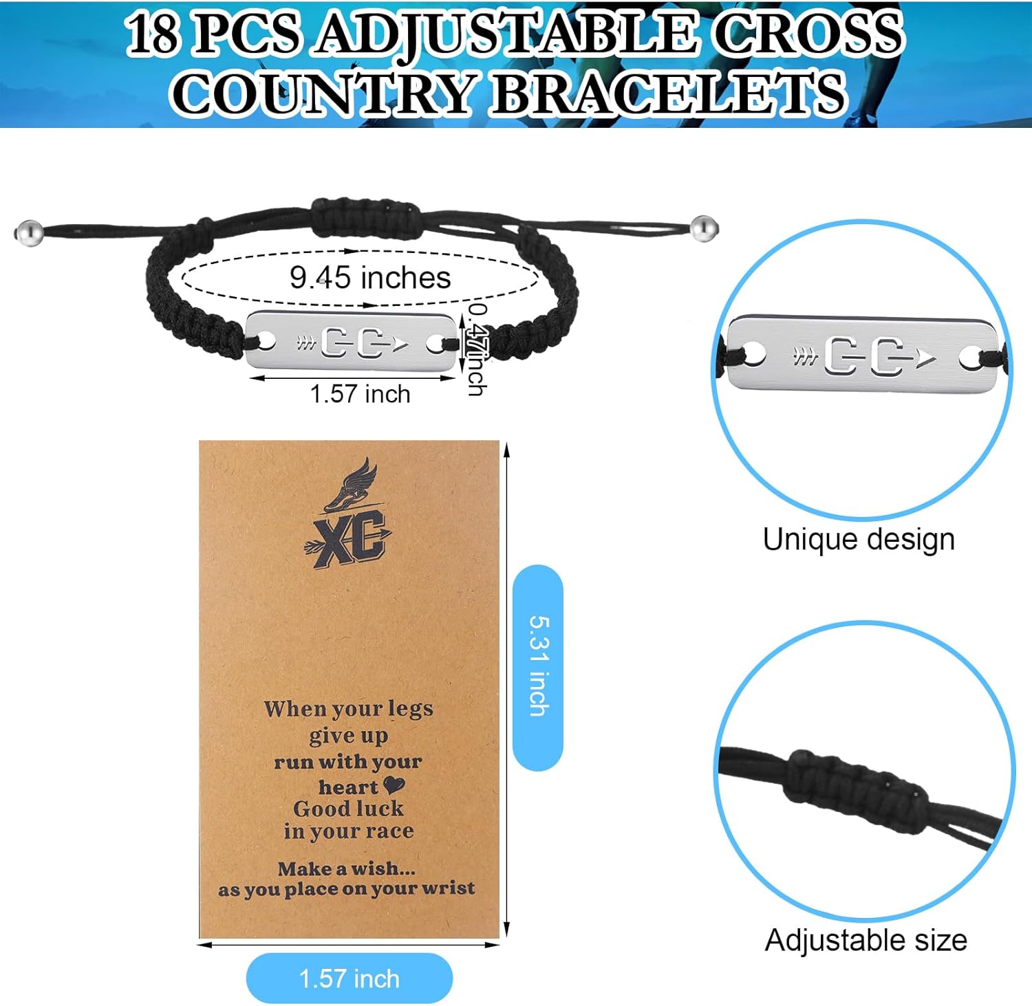 18 Sets Themed Gift for Stainless Steel Keychain Adjustable Bracelets Charm with Cards and Organza Bags for Men Women - Image 3