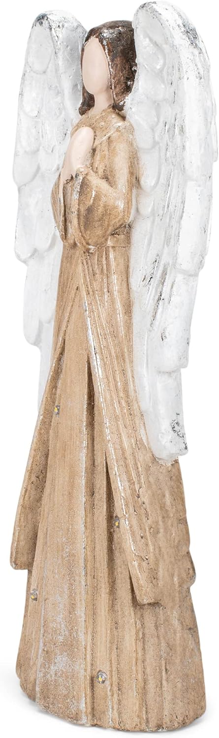 Napco Imports Light Up Angel with Wings Brown 22 inch Resin Stone Christmas Figurine - Image 5