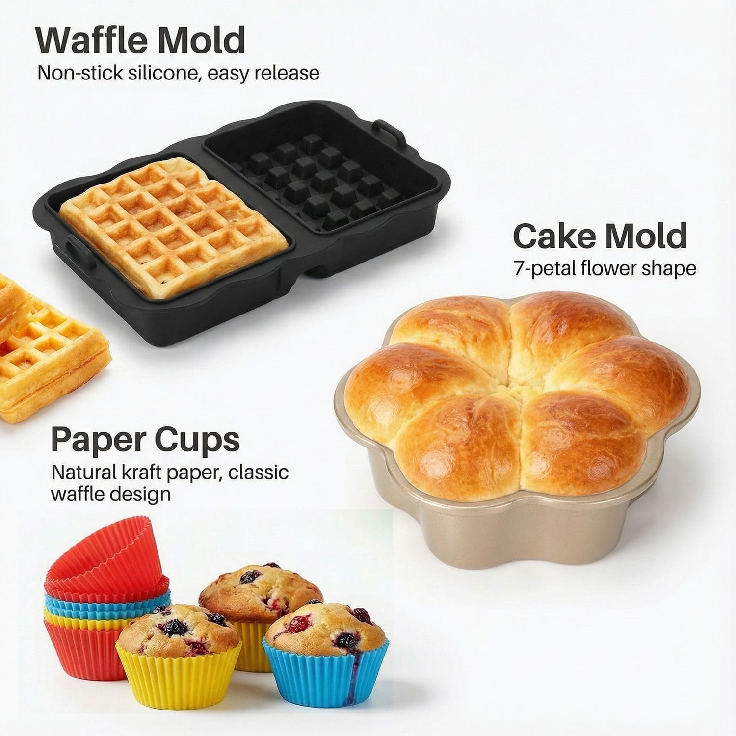 29 Piezas Set de Moldes de Silicona Reutilizables para Freidora de Aire - Accesorios Compatibles con Foodi 10.4L (AF500EU) y Cosori 10L, Bandejas Rectangulares para Hornear y Grillar