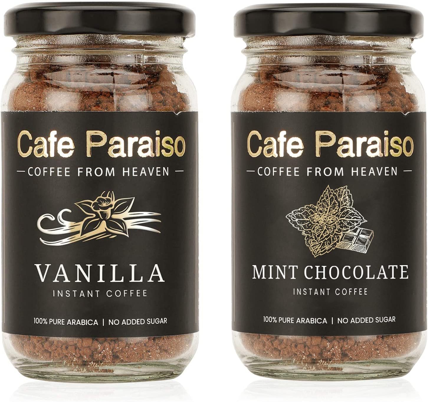 Cafe Paraiso Vanilla & Mint Chocolate Flavored Coffee Combo | 60g Each | 100% Arabica | Natural Flavors, No Added Sugar, Agglomerated Coffee
