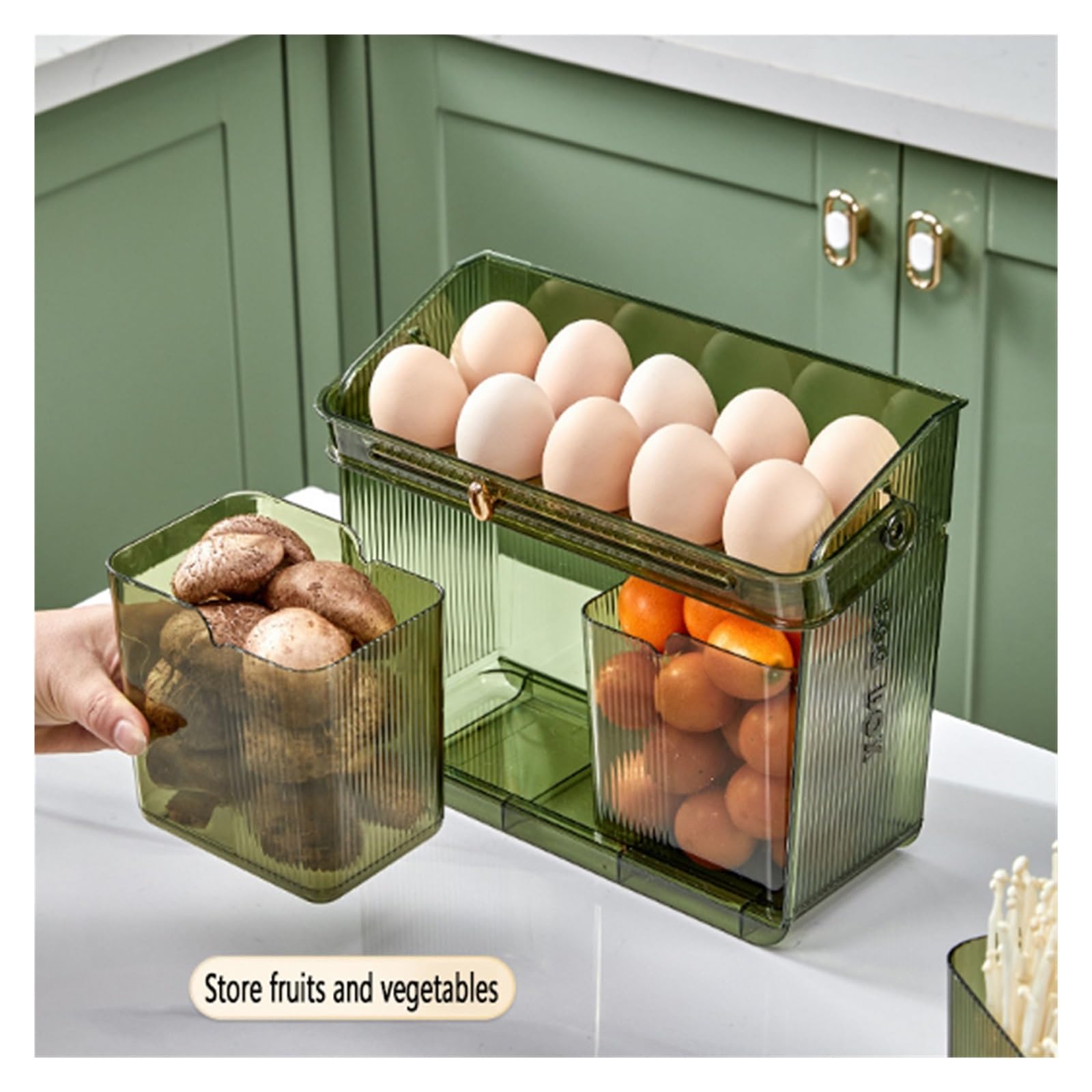 Eierhalter für Kühlschrank-Seitentür, tragbar, doppelstöckig, multifunktional, für Eier, Gemüse, Getränke, Obst, 2 Stück, Grün