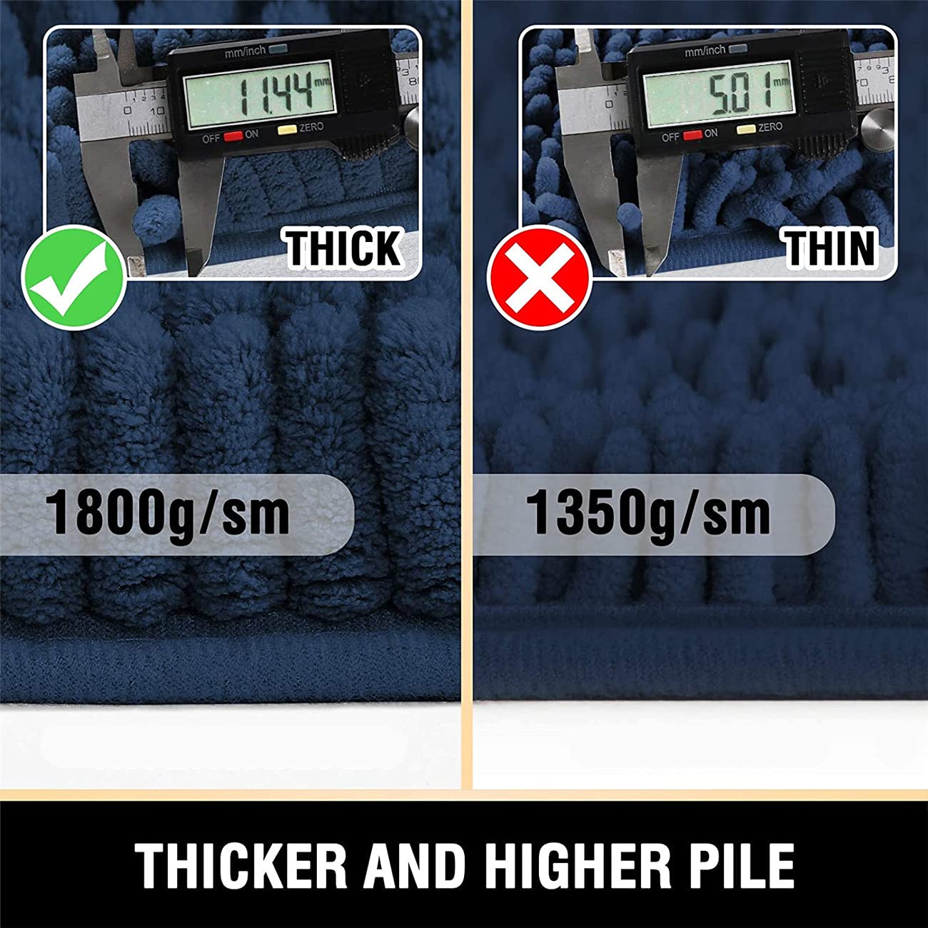 Tapis de bain antidérapant en microfibre doux, lavable en machine, pour décoration de salle de bain, 120 x 43 cm, bleu marine