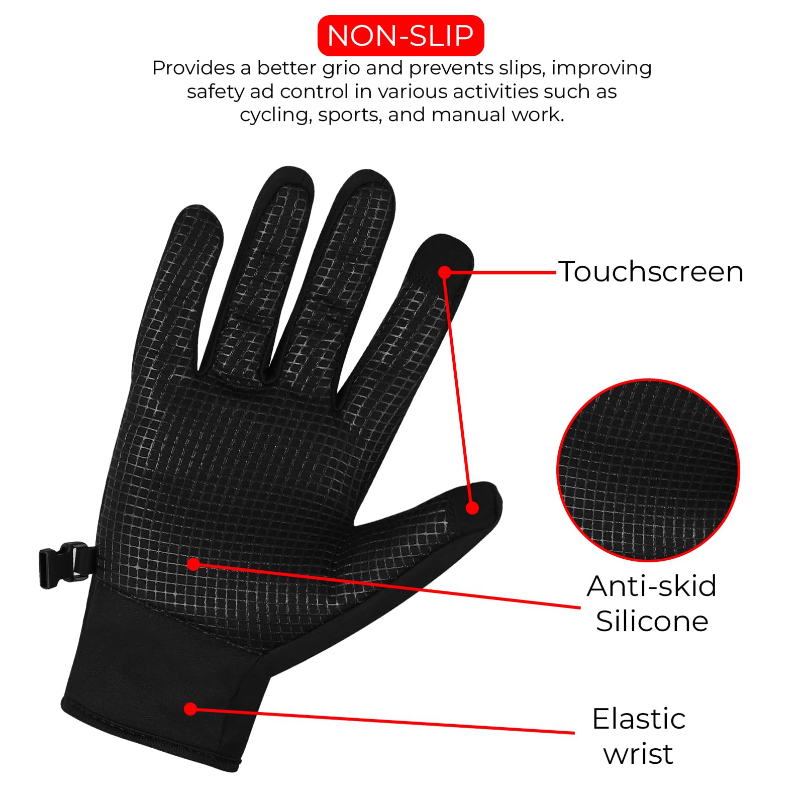 Guantes de running térmicos antideslizantes para pantalla táctil para hombre y mujer