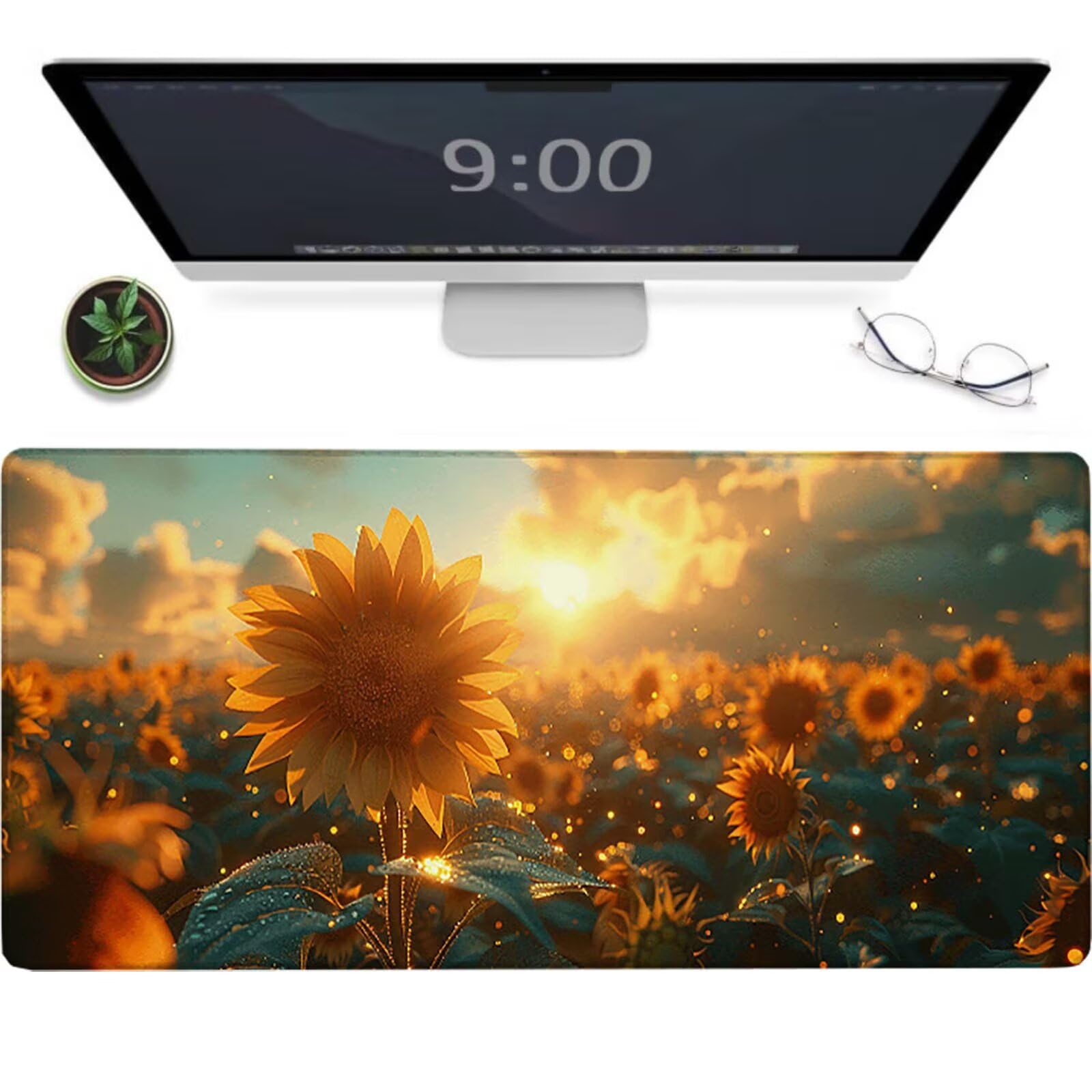 Podkładka pod mysz dla graczy 1200 x 600 x 3 mm, duża żółta podkładka pod mysz, podkładka pod mysz słonecznikową wodoodporna i antypoślizgowa, wielofunkcyjna duża podkładka pod klawiaturę i mysz