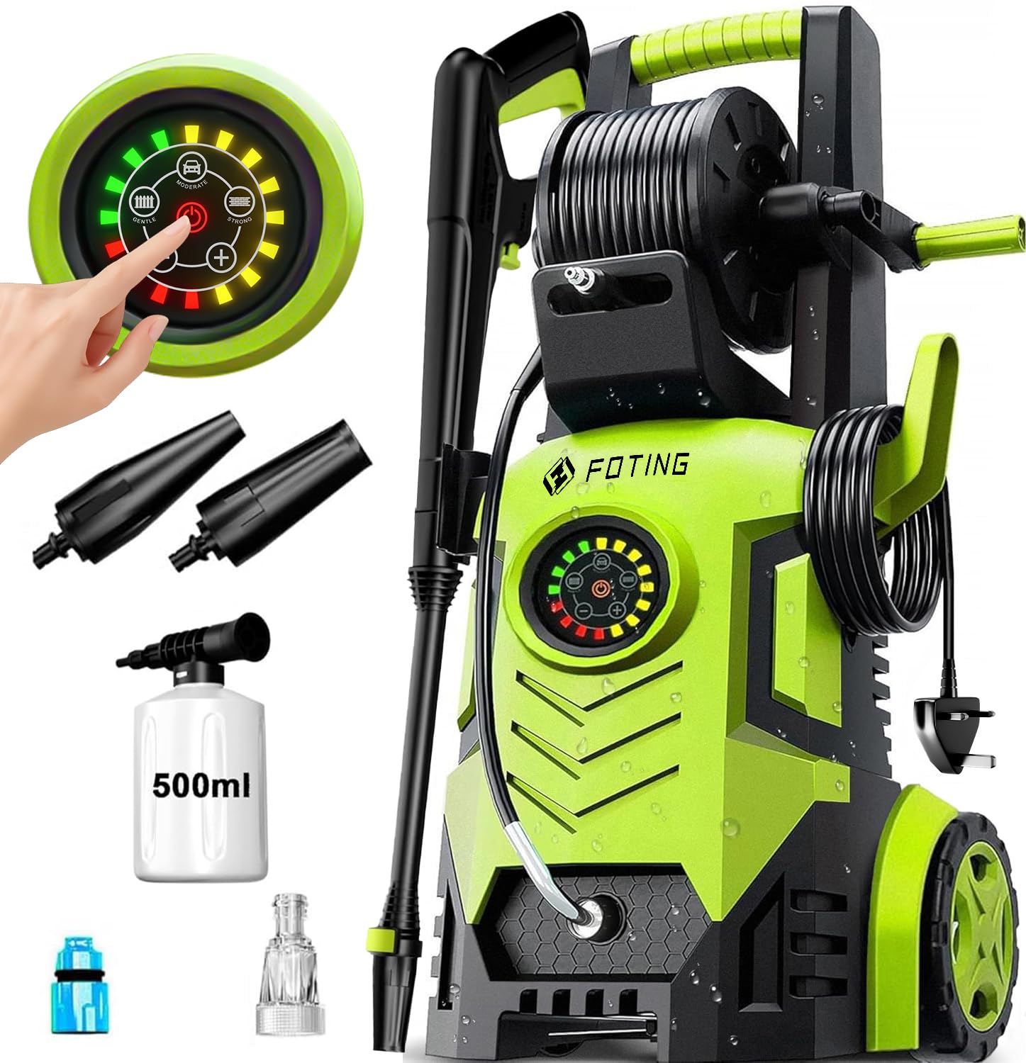 2026NEW Pressure Washers w/ 8 Level Touch Screen 100-200bar, Coverage: max. 60㎡/h, Foam Cannon and Adjustable 6-in-1 Nozzles, Jet Washer Power Washers for Patio/Car/Home Cleaning