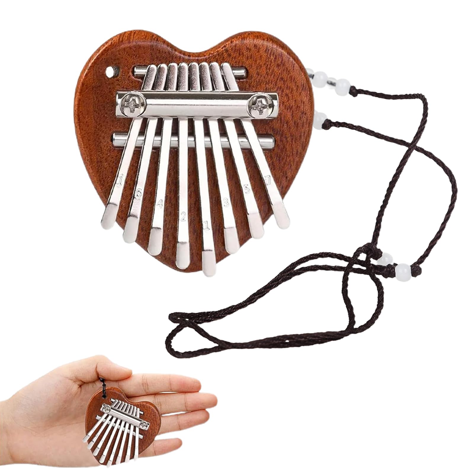 Mini Kalimba a 8 Tasti, Pianoforte per Pollice in Legno Massiccio, Strumenti Musicali Portatili Con Cordino per Bambini, Adulti e Principianti, Forma Cuore