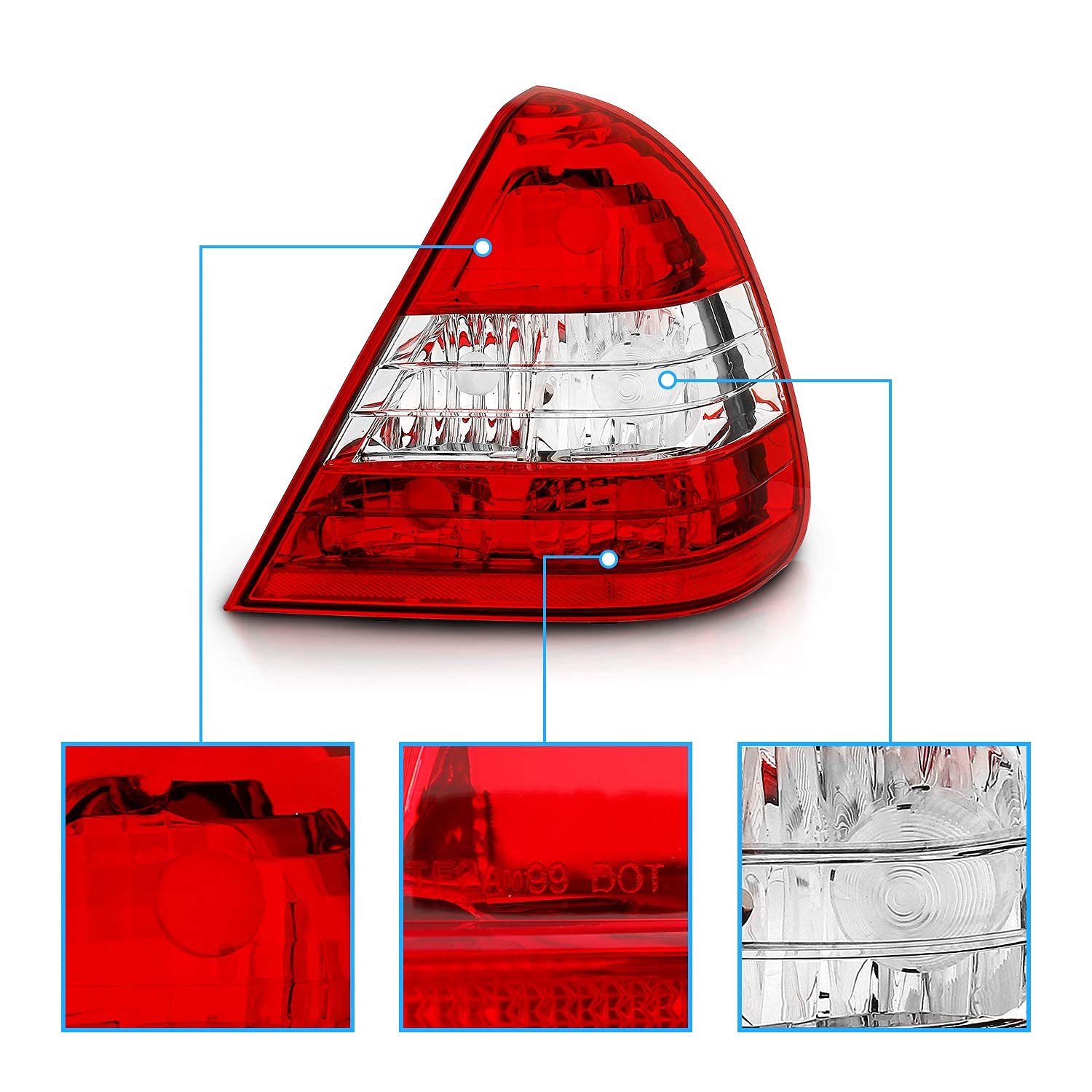 RedClear Replacement Brake Taillights Set For Mercedes Benz C Class W202 - Passenger and Driver Side product thumbnail 5