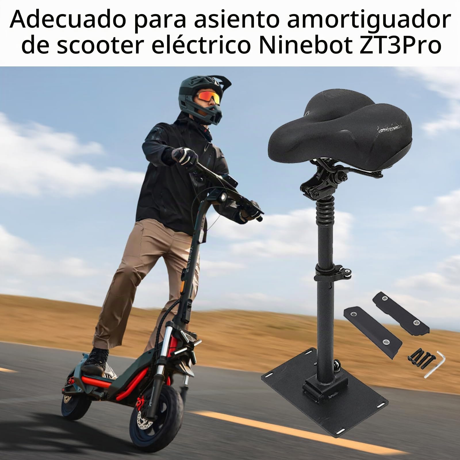 Asiento para Patinete Eléctrico ZT3Pro con Amortiguación, Altura Ajustable de 45 a 65 cm Sillín Plegable para Patinete Eléctrico Homologado Ideal para Ciclismo de Larga Distancia