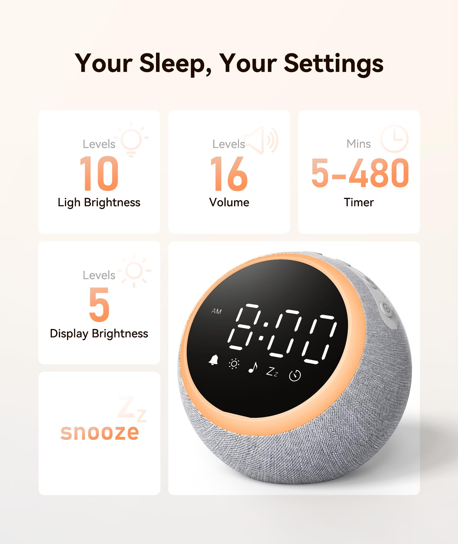 Dreamegg White Noise Machine Baby D11 Draagbare slaaphulp voor baby's met nachtlampje, witte ruis babygeluid, 11 rustgevende geluiden voor slaap, reizen, USB-oplaadbaar, kinderbeveiliging (Grijs