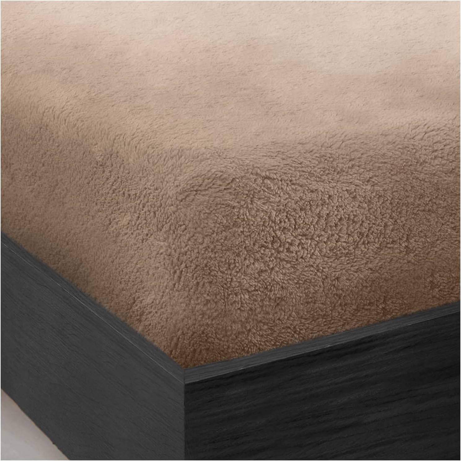 LIZZIE JACOBS Teddy Sherpa Fleece Fitted Bed Sheet Thermal Super Soft Warm Cosy Luxurious Plain Teddy Bear Fleece Bed Sheets (Mink, Double)