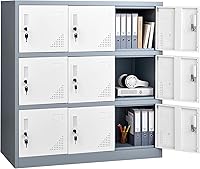 VEVOR 9-Door Metal Employee Locker: Secure Steel Storage Cabinet with Keys, Ventilation, Card Slots for Office, Gym, School - Gray