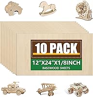 ESRICH 10 Pack 1/8" Basswood Sheets 12x24 Inch - Premium Unfinished Wood for Laser Cutting, Engraving, Crafts & Models