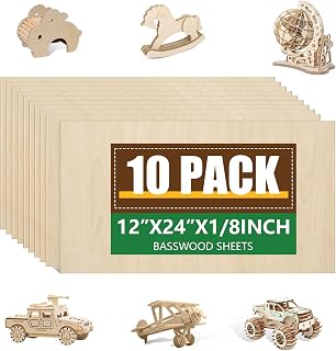ESRICH 10 Pack 1/8" Basswood Sheets 12x24 Inch - Premium Unfinished Wood for Laser Cutting, Engraving, Crafts & Models