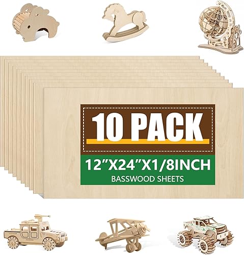 Miniatura 9 de Paquete de 48 hojas de tilo de 1/8 x 12 x 12 pulgadas, madera sin terminar para manualidades, tilo de 0.118 pulgadas para corte y grabado láser