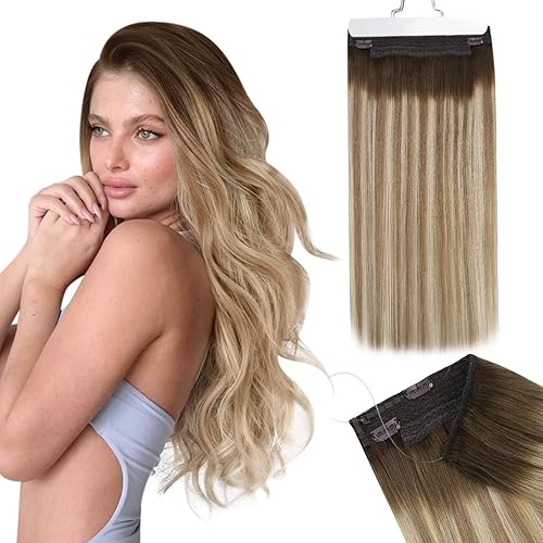 Ugeat Extensiones invisibles de cabello humano con clip, con alambre invisible transparente, diadema secreta, extensiones de cabello con alambre,