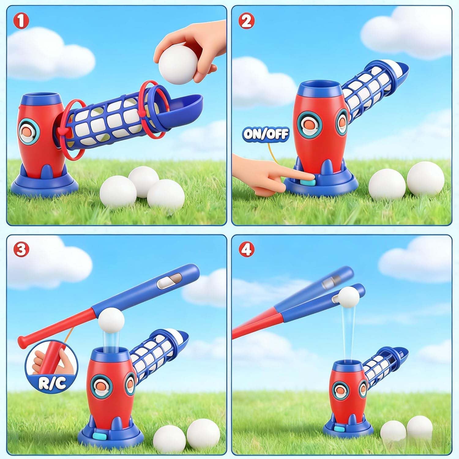 Set de Lanceur Automatique de Baseball pour Enfants, Jeu de Baseball Enfant avec Lanceur Automatique,Ensemble de Tee-Ball avec Batte, 5 Balles, Jouet Sportif Extérieur (Electric)
