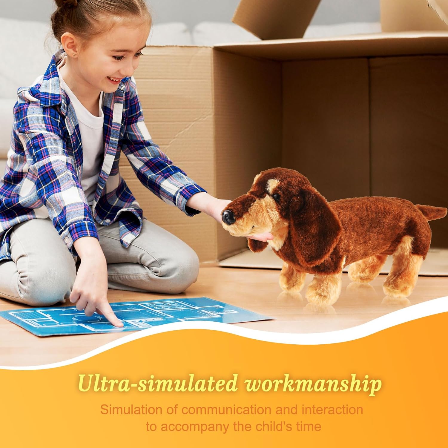 Dachshund Dog Plush Sausage Dog Soft 3D Pom Plush for Girls Birthday Xmas Gift Bedtime Bed Rest Chair Bolster Nursery Decoration (Coffee and Light Brown) - Image 3