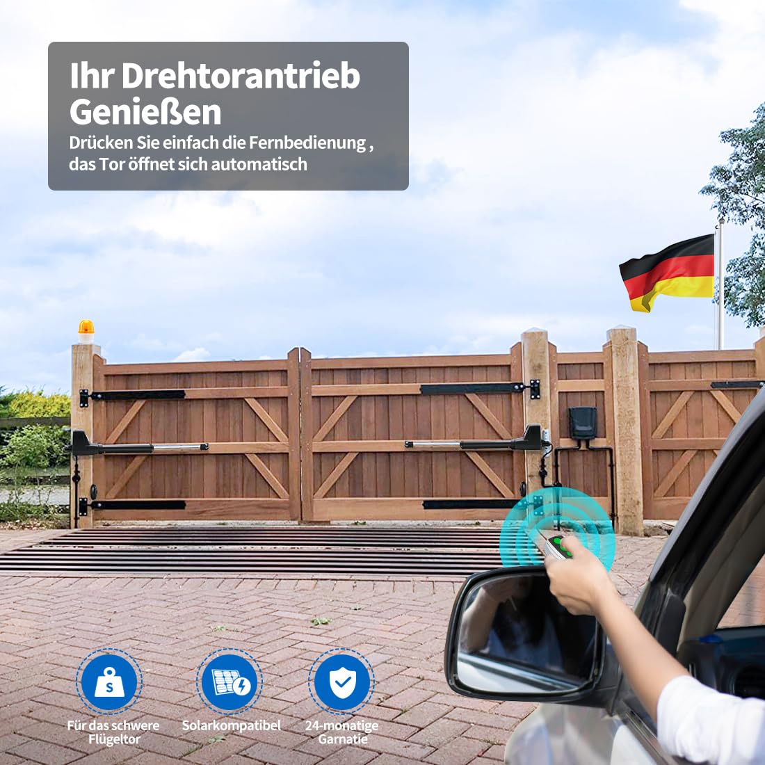 TOPENS AT1202 Drehtorantrieb Flügeltorantrieb Doppelflügeltor automatischer Torantrieb Toröffner Automatik max. 5,5m oder 400kg pro Flügel mit 2 Fernbedienungen
