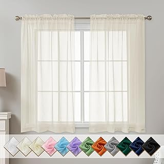 Natural Sheer Curtains 54 Inch Length, Privacy Semi Sheer Curtains for Dining Room Kitchen, Light Filtering Rod Pocket Voile Window Drapes 2 Panels Set, Each 42