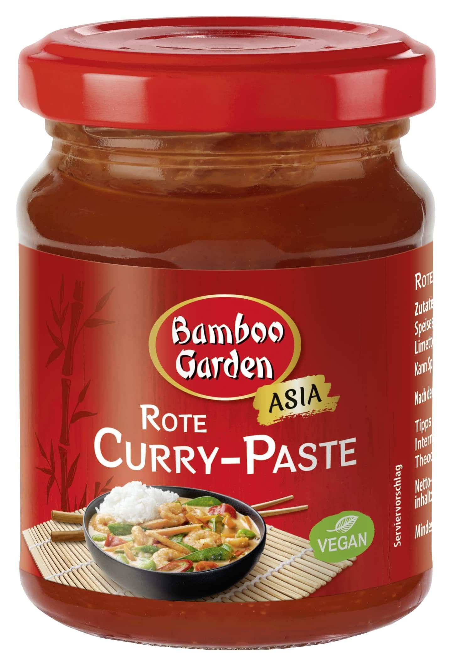 Bamboo Garden - Rote Currypaste | Scharfe Würzpaste aus natürlichen Zutaten | Würzige Schärfe für thailändische Curry-Gerichte | 125 g im Glas