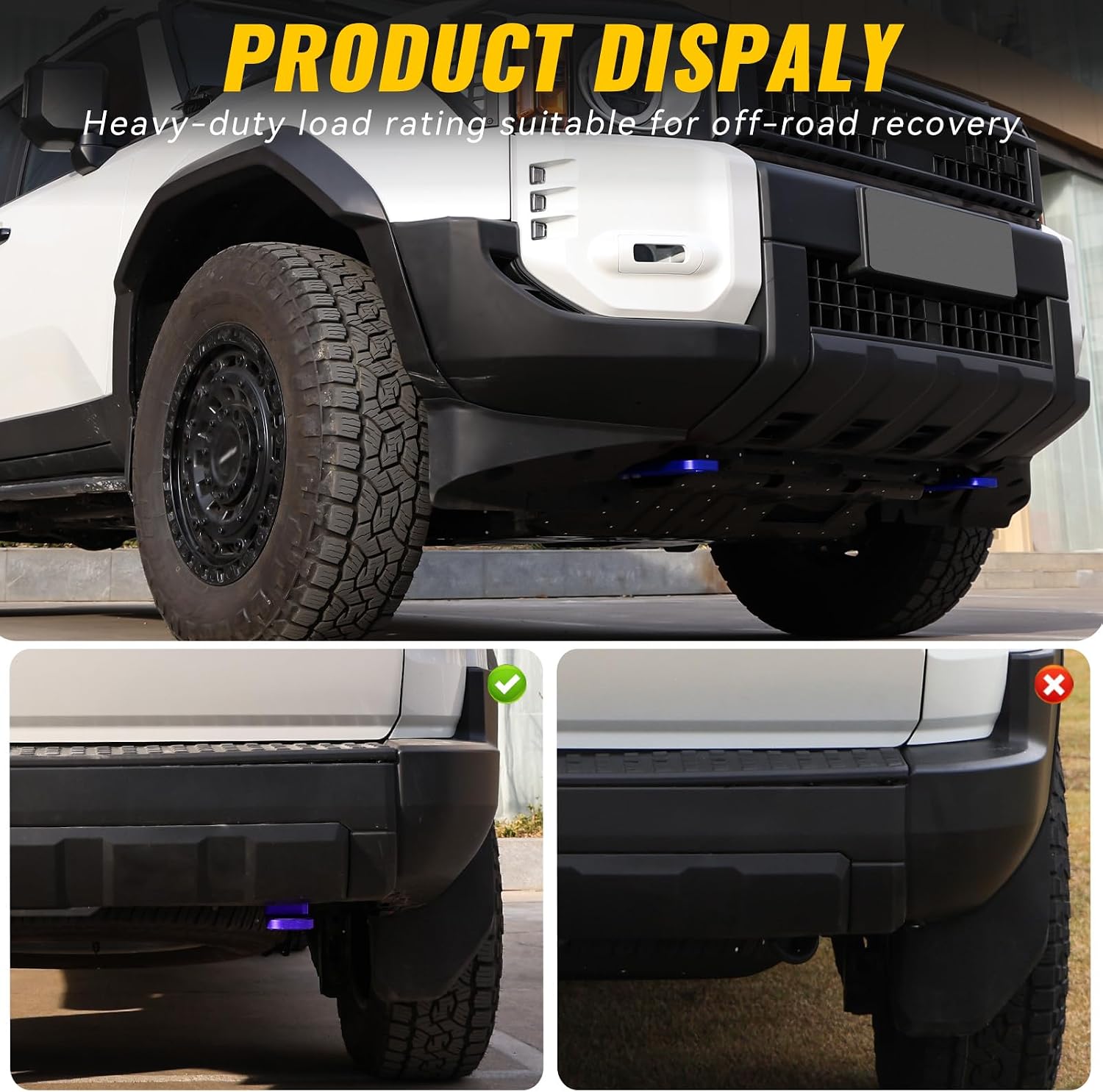 Front and Rear Tow Hook Kit for Land Cruiser 250 LC250 (2024-2025) Accessories Front Tow Hook Lightweight Design Aluminum Alloy Direct Bolt-on, Blue