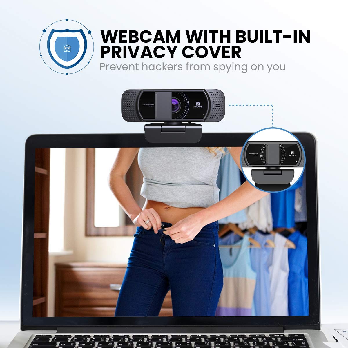 Webcam con copertura per la privacy, webcam HD 1080p, correzione della luce, plug and play, webcam per streaming di conferenze di gioco, per Mac, Windows, PC, computer portatile