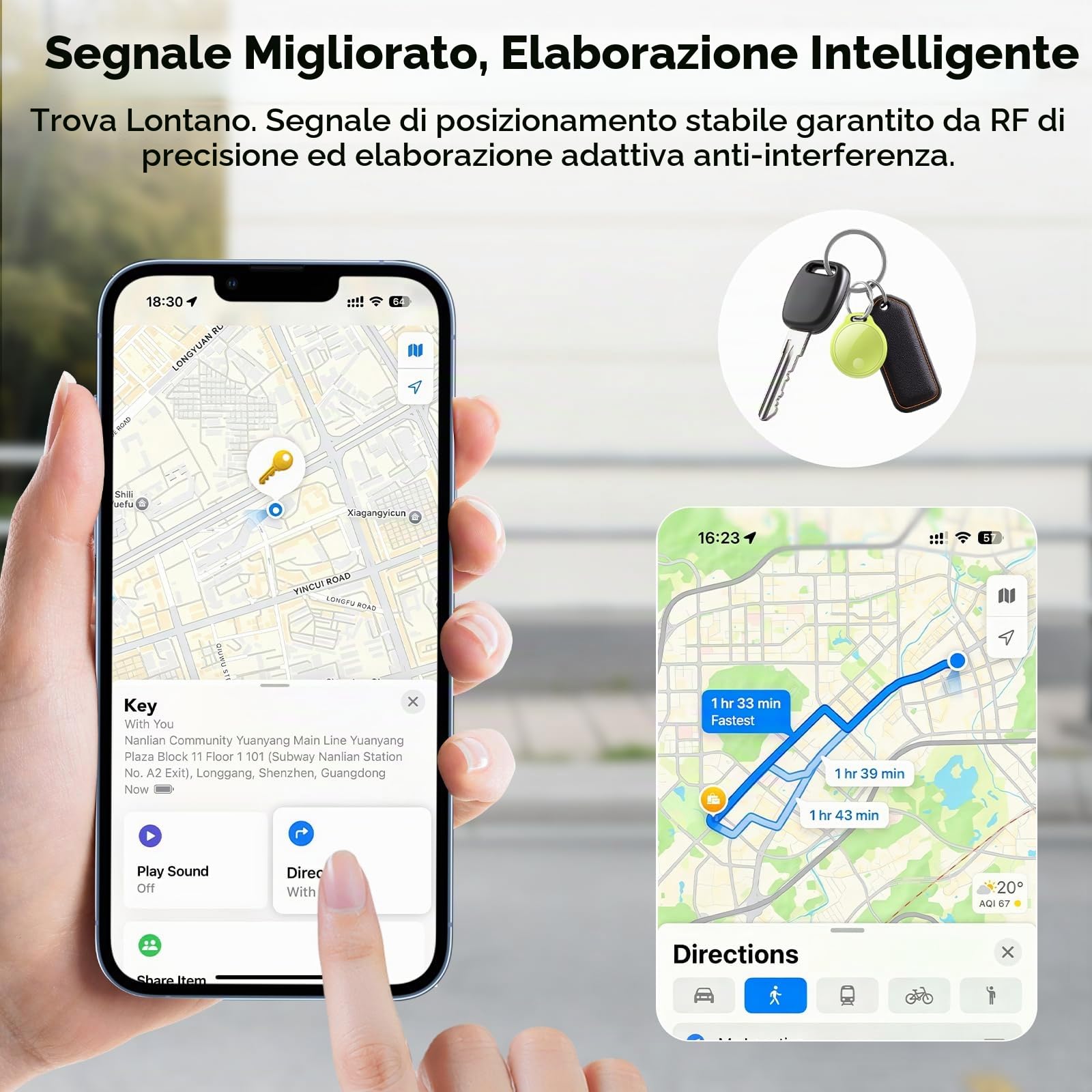 Air Tracker Tag 4 pezzi, Air Tracker Funziona Bluetooth Trova oggetti Compatibile Apple (solo iOS) Localizzatore Chiavi Borse, Bagagli, Zaini, Batteria Sostituibile Rosa,Viola,Verde,Blu