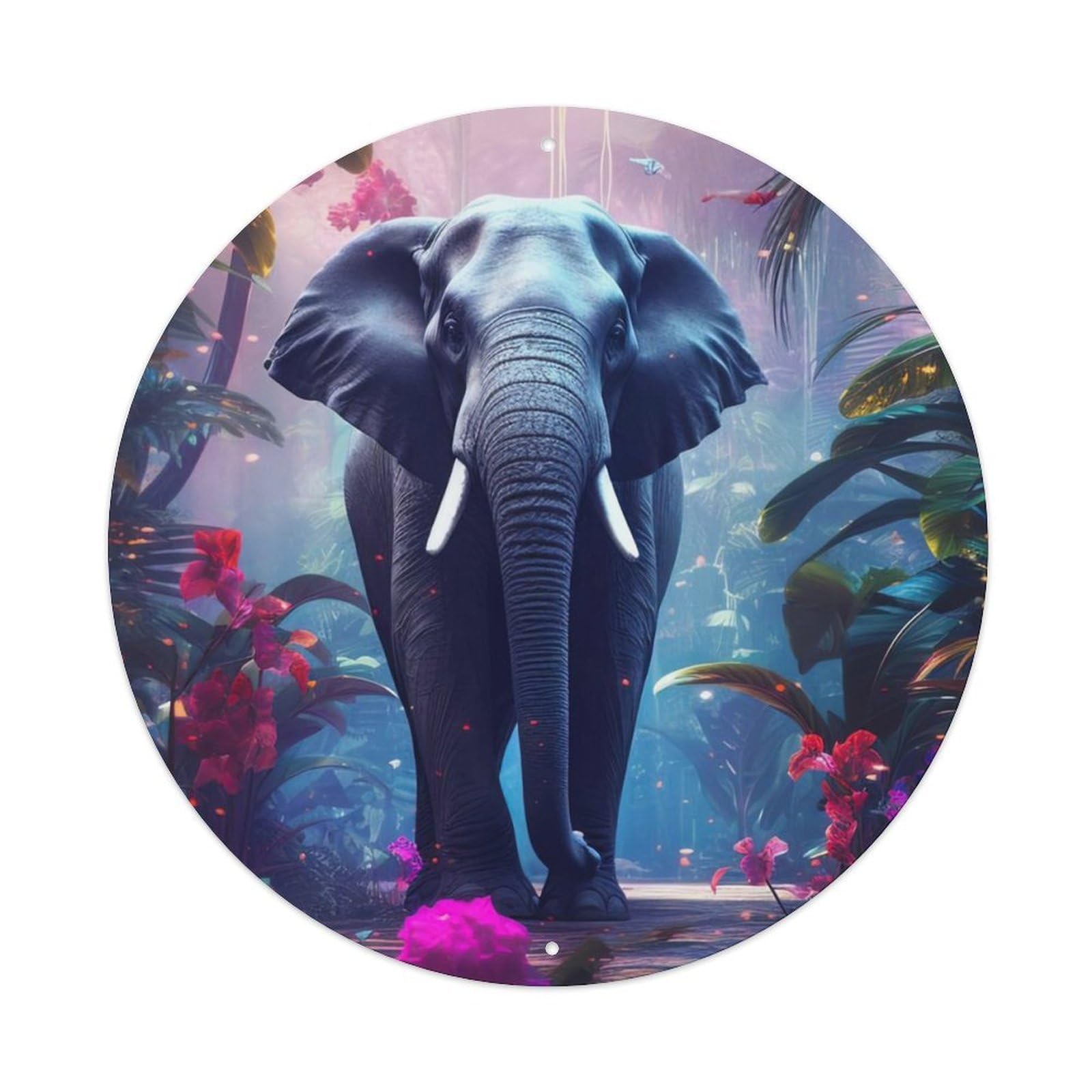 Animals Artwork Elephants in The Wonderful Forest Vintage Metal Tin Sign Plaque Wall Decor for Cafe, Club Bar, Office, Garden Metal Poster 8x8Inch