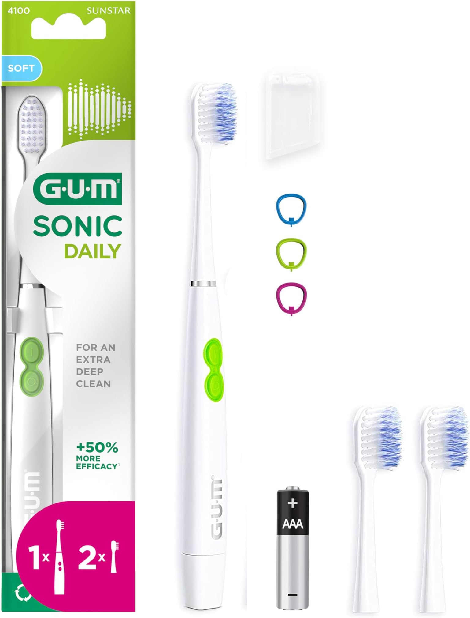 Sonic Daily Battery Operated Electric Sonic Toothbrush | Particularly Suitable for on The go| for Gentle and Thorough Cleaning| 1x Toothbrush, 2X Spare Brush Heads, 1x Battery (White)