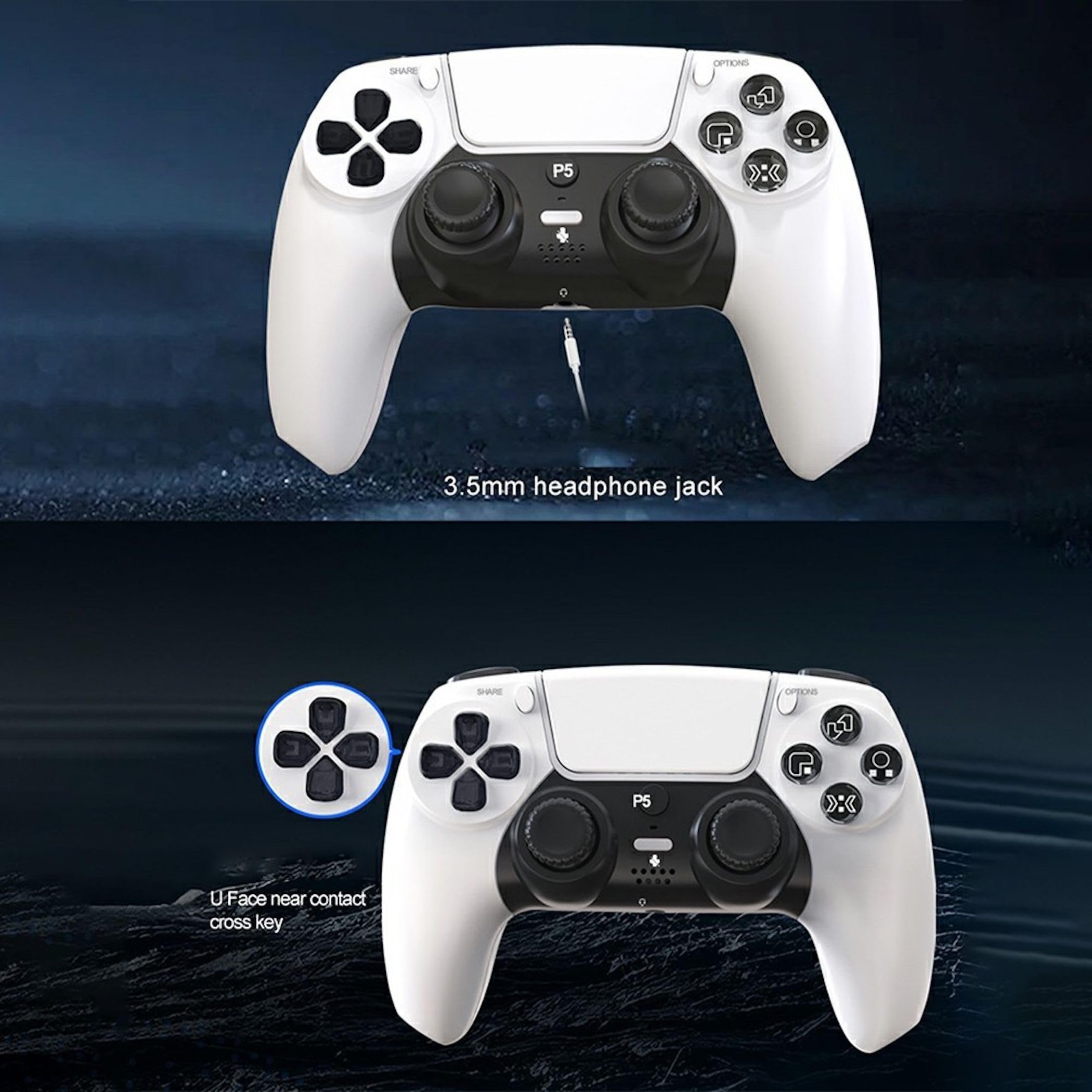 Wigento Wireless Controller für PS5, Hall Effekt Joysticks, 6 Achsen Gyroskop, Dual Vibration, Bluetooth 5.3, Touchpad, Gaming Gamepad (Weiß)