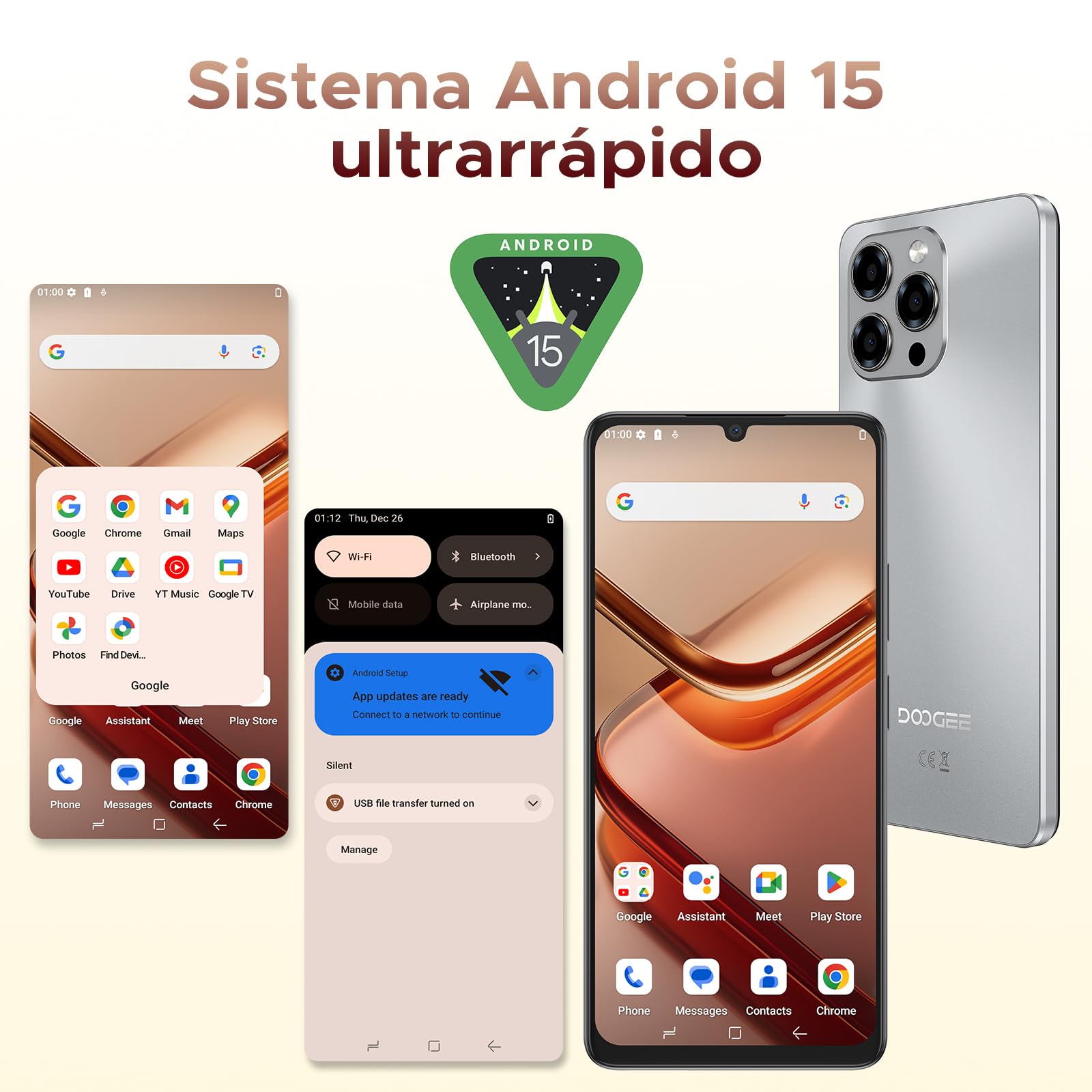 Note 58 Teléfono Movil Android 15, 6250mAh Batería, T7250 Octa Core, 32GB+128GB Smartphone, 6,56" HD+ IPS 90Hz, 16MP+8MP, Cuerpo de 8,6mm Telefono, Face ID/NFC/OTG/GPS/Doble SIM 4G Movil