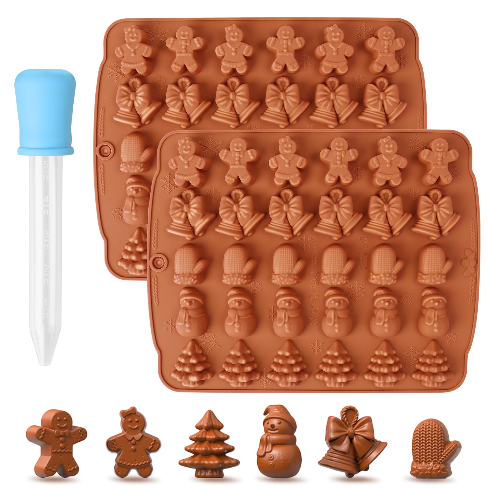 Silicone Christmas Chocolate Mould, Pack of 2, 30 Cavities for Muffins, Cakes, Biscuits & Jellies