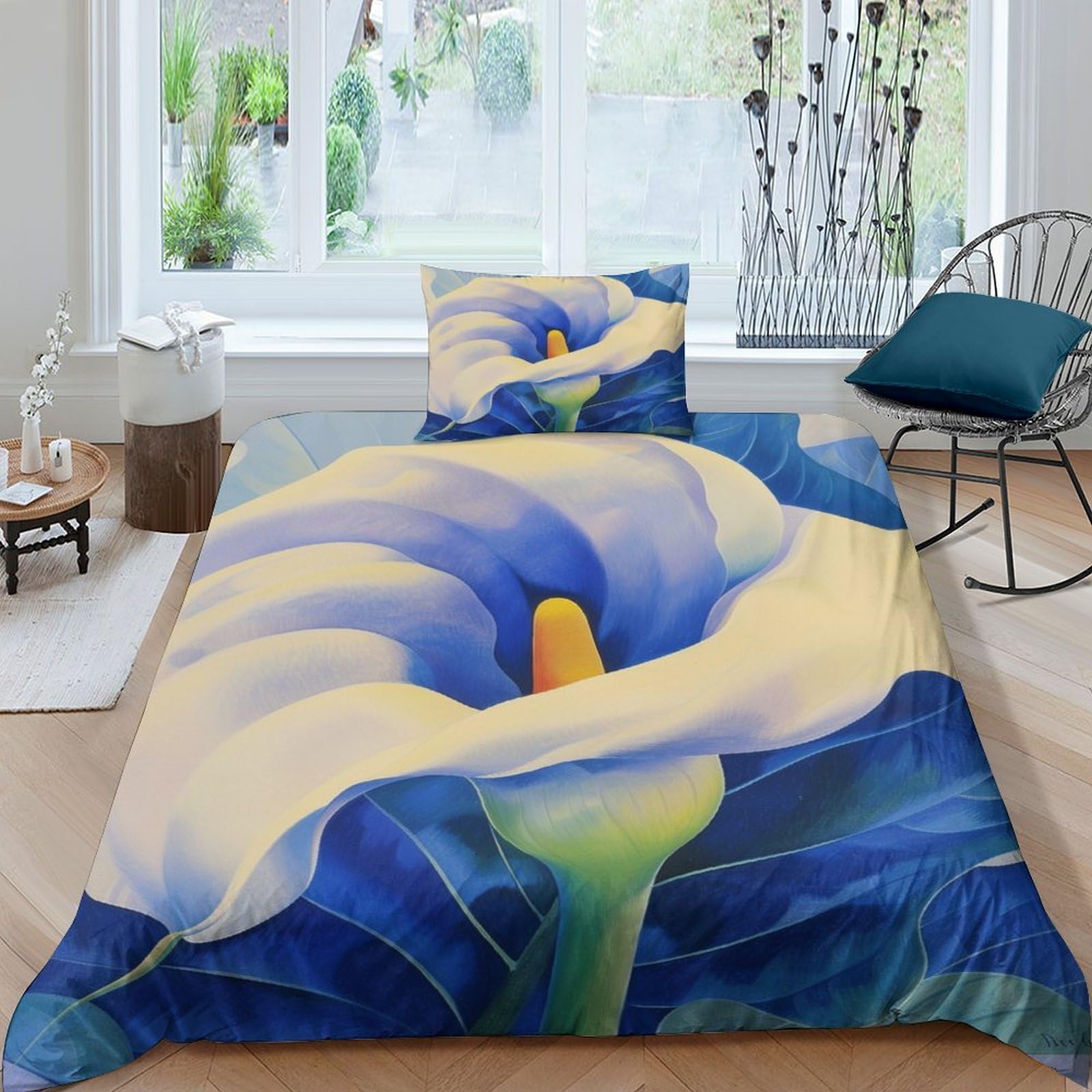 Buntes Lilien-Bettwäsche-Set, 3D-Druck, Bettbezug-Set mit Kissenbezug, Heimtextilien, Einzelbett (135 x 200 cm)