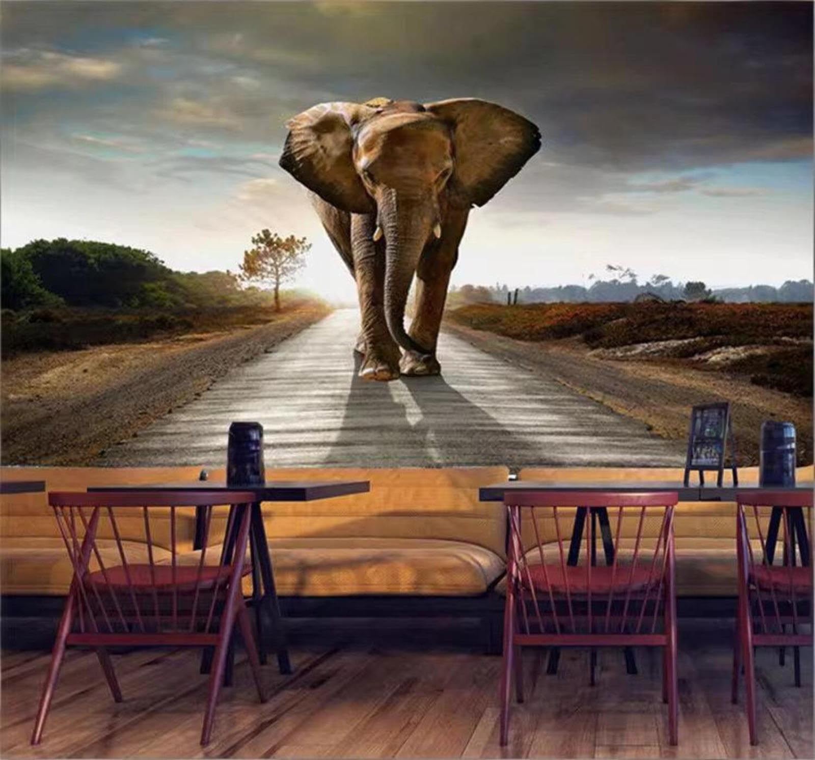 Wallpaper-3D-Xlm 430Cm×300Cm(B×H) Three Dimensional Road Elephant Sky Landscape 3D Wallpaper Easy Install Feature Office Living Room Sofa Bedroom Tv Background Wall Decoration-430Cm×300Cm