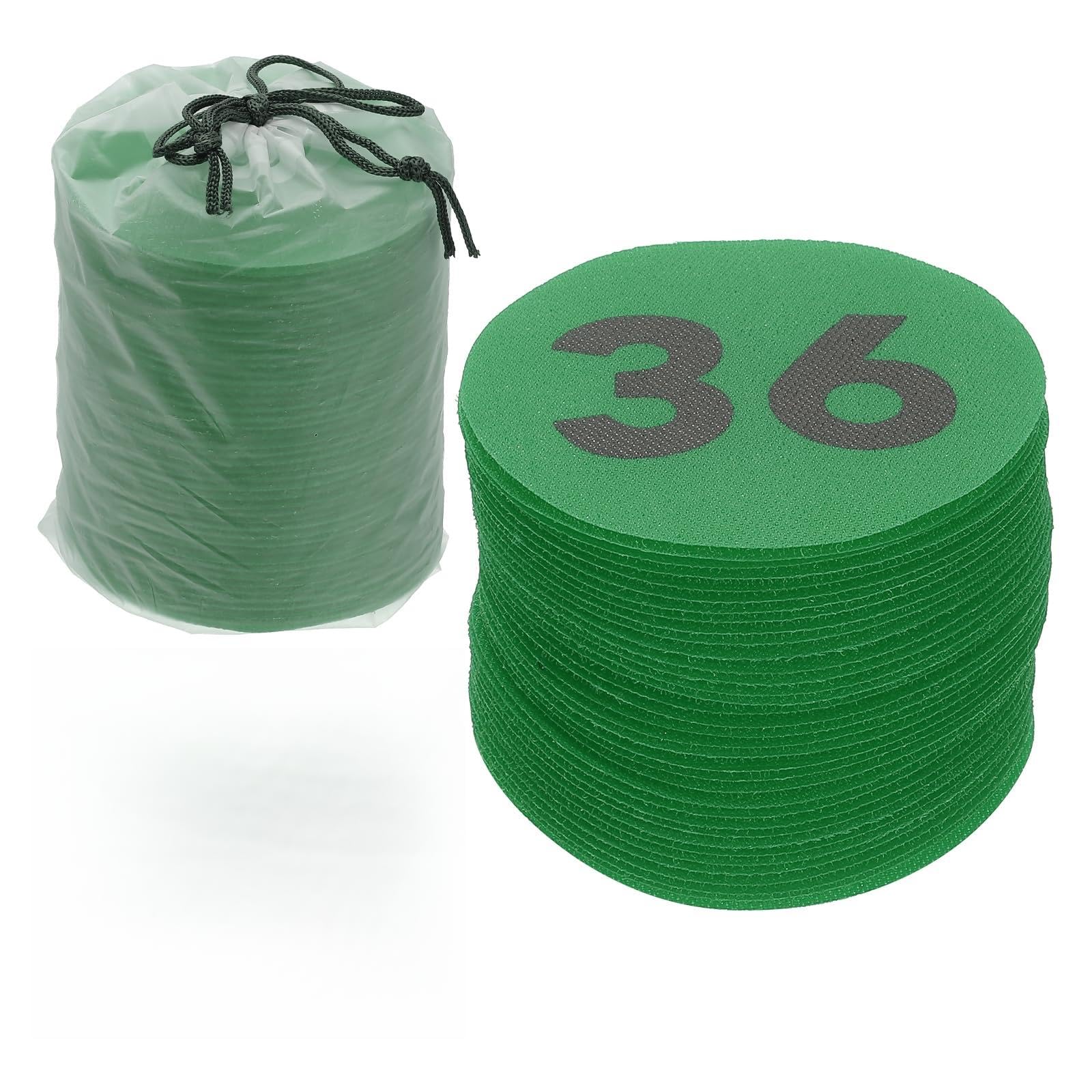 YOKIVE 4 Inch Carpet Spot Markers, 36Pcs Circle Floor Sit Dots with Numbers 1-36 Line Up Carpet Spots for Teacher, Green