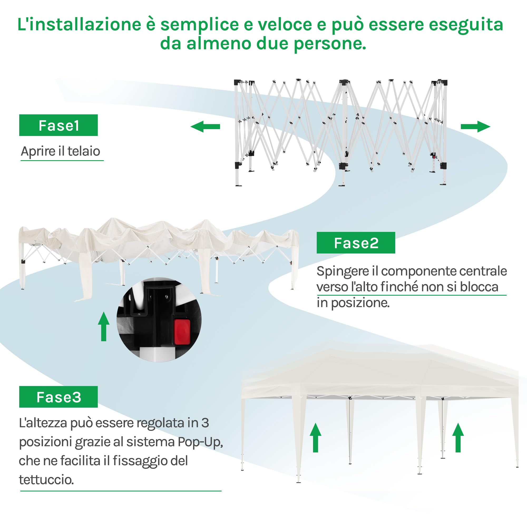 Laneetal Gazebo Pieghevole da Giardino 3x6m, Tenda Pop-Up per il Campeggio e la Festa, Gazebo in Metallo, con 6 Pareti Laterali e 4 Finestre, Beige