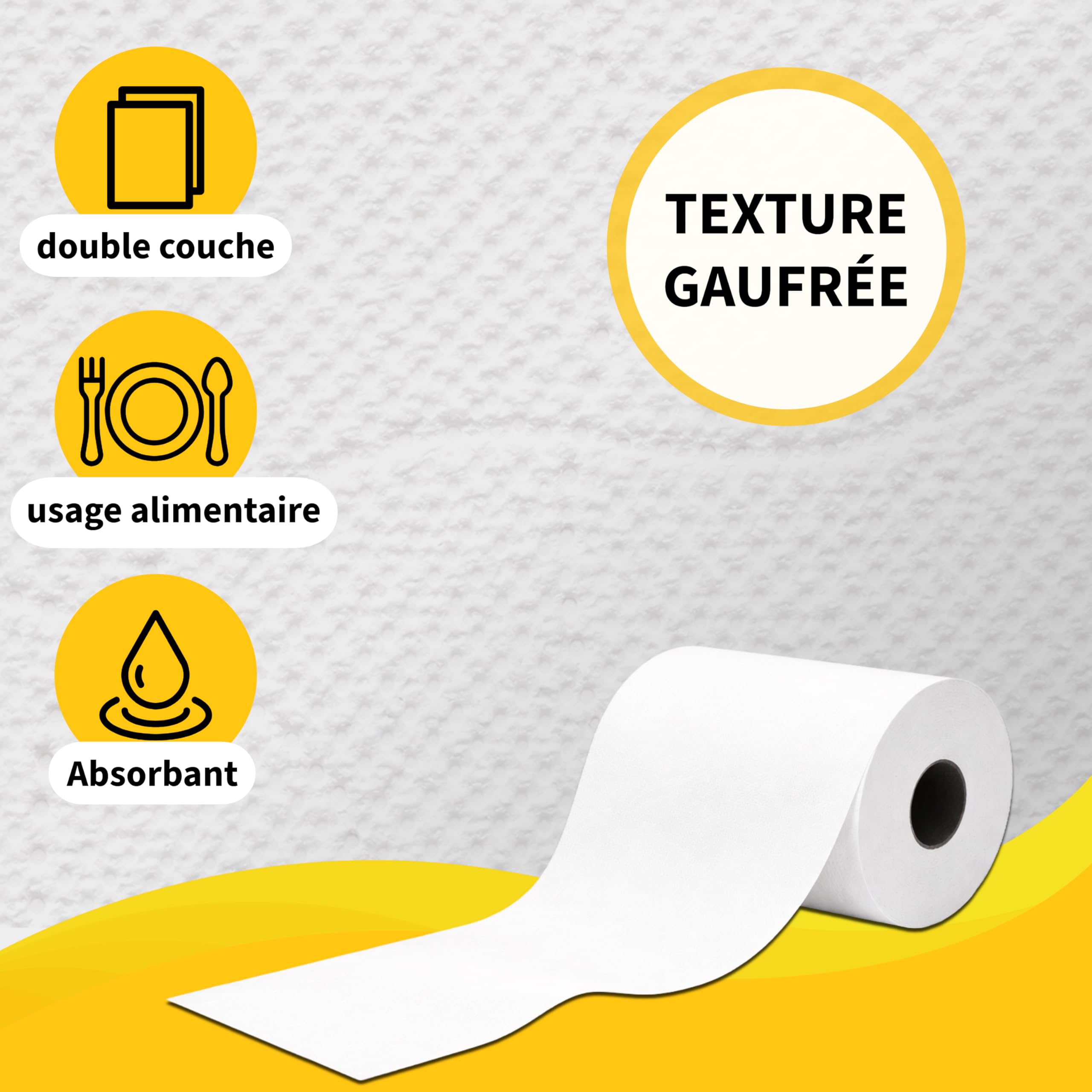 Lot de 6 rouleaux de papier essuie-tout 2700 feuilles 100 m/rouleau | Papier essuie main blanche pure ouate | Usage professionnel haute résistance et grande absorption.