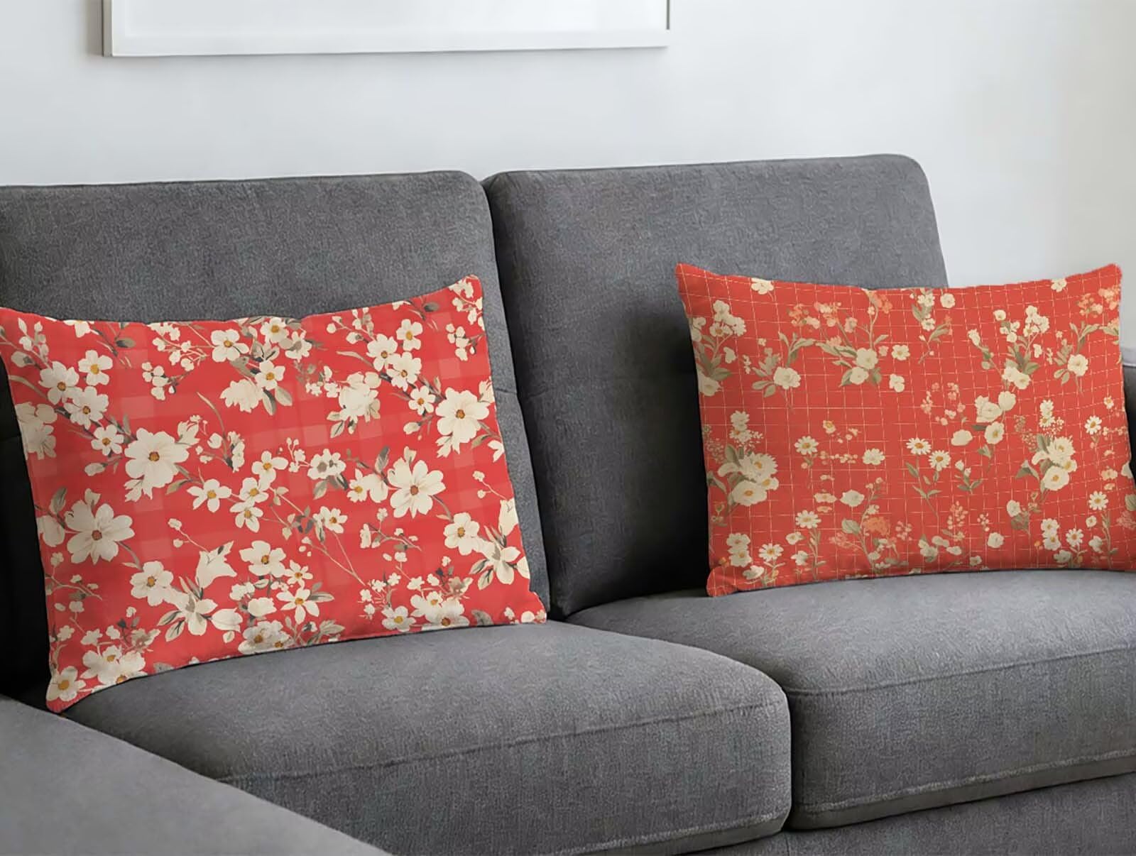 Coussin floral rouge en velours pour la décoration intérieure du canapé