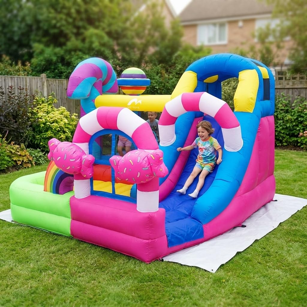 Castello Gonfiabile per Bambini con Scivolo, Gonfiabile per Bambini da Esterno, a Tema Caramelle