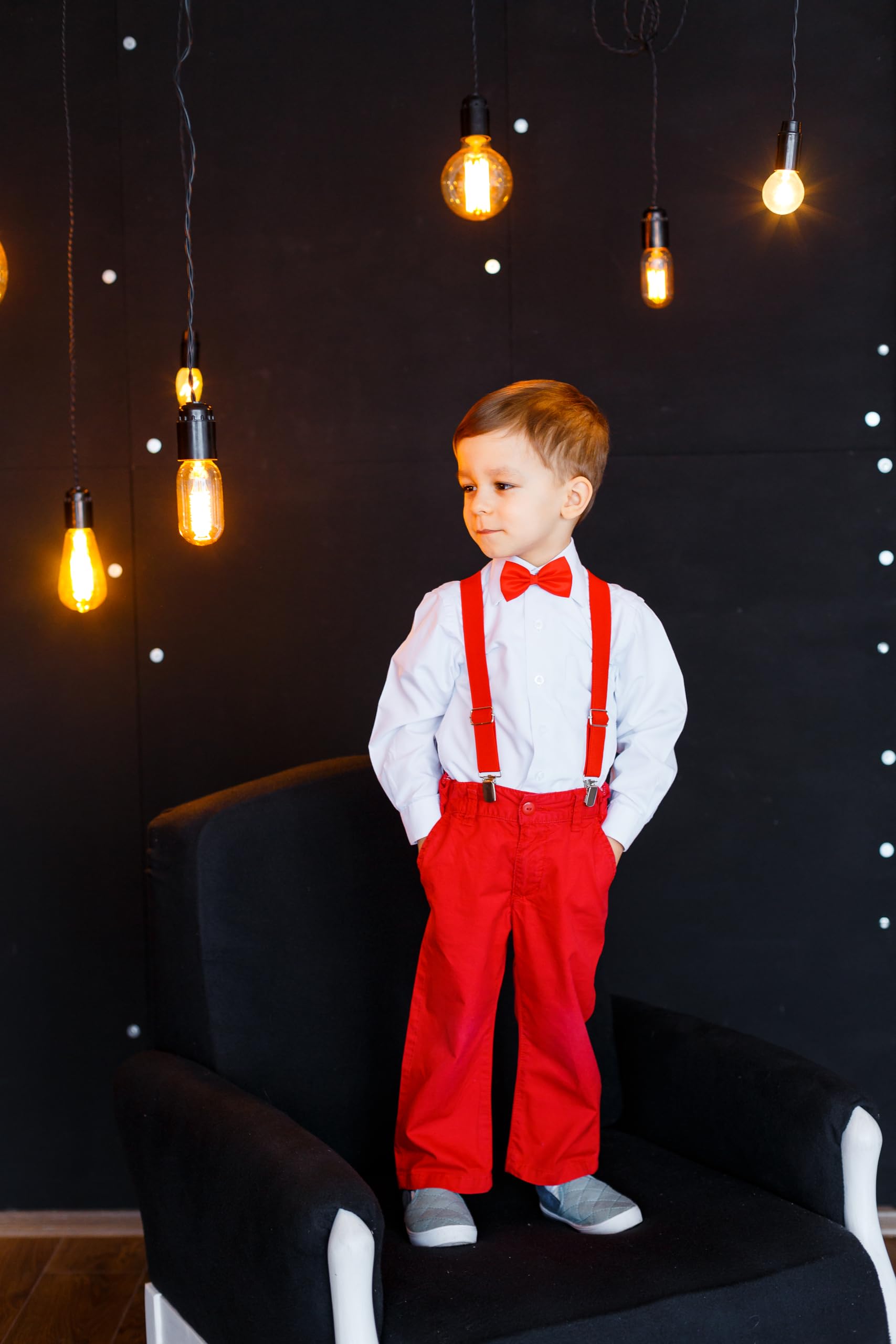 Trilece Kids Boys Suspenders - Adjustable Elastic Y Back and Strong Clips - Various Solid Colors (Y Set Red) - Image 5 thumbnail