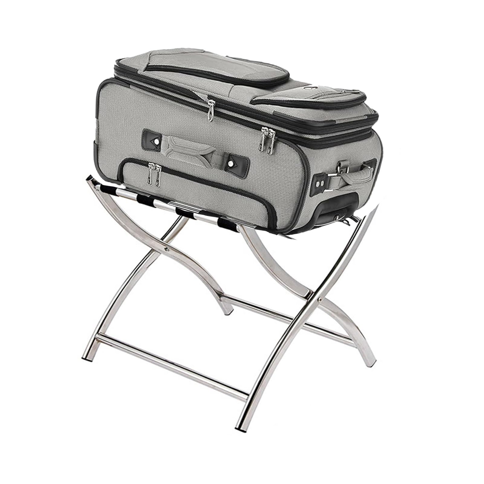 Portaequipajes plegable de acero inoxidable, soporte portátil para maletas para invitados, solución ideal para almacenamiento de bolsas y mochilas para el hogar y habitaciones de hotel
