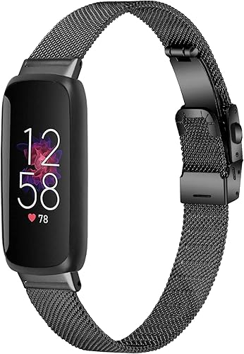 Miniatura 10 de FitTurn Paquete de 2 correas delgadas compatibles con Fitbit Inspire 3 SmartWatch, de malla de acero inoxidable ajustable, pulseras de reloj para