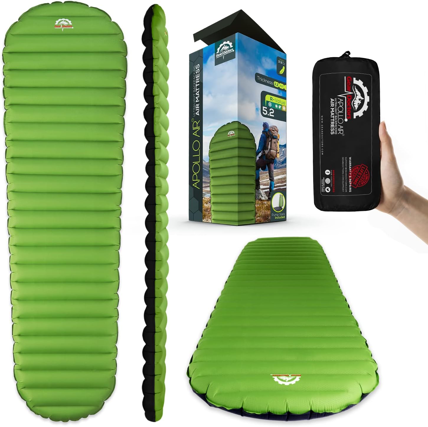 Gear Doctors Self Inflating Camping Sleeping Pad for Camping 4.3 R Insulated Camping mats-1.5 in Must Haves Inflatable Foam air Sleep mat Self Inflating air Mattress for Camping cot pad Tent Floors : Sports & Outdoors