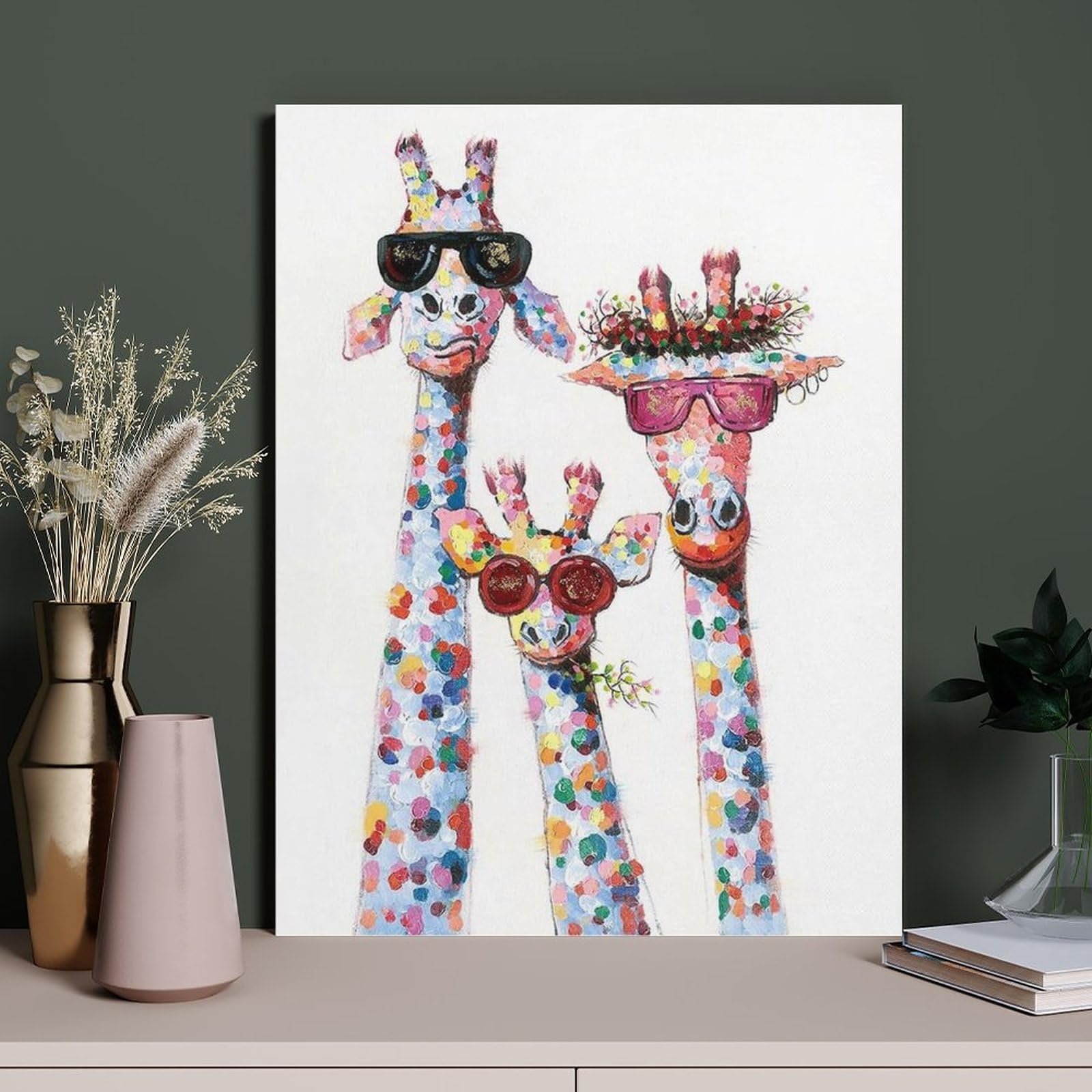 Amazon.co.jp: 絵画 サングラスをかけた3頭のキリンインテリア 絵画