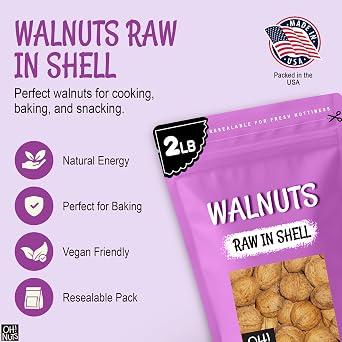 Oh! Nuts Walnuts in Shell - Raw - 100% Natural - 2 lb - Whole Walnuts for a Healthy Vegan Snack - Packed in New York Zip-Seal Bag for Exceptional Freshness