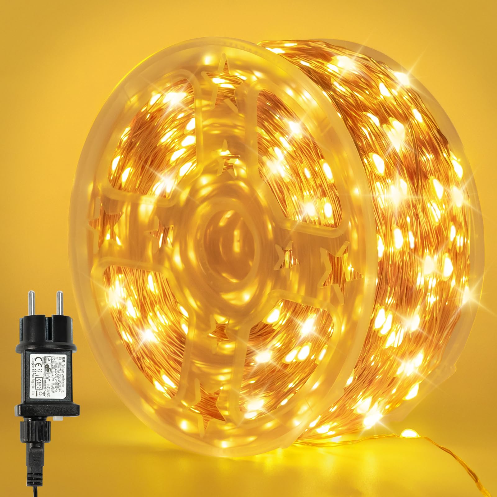 Bowfar Lichterkette Kupferdraht 50M 500LED Warmweiß Lichterkette Innen mit Stecker und Memory-Funktion, IP65 Wasserdicht Lichterkette Draht Strombetrieben für Außen Weihnachten Hochzeit Garten Party