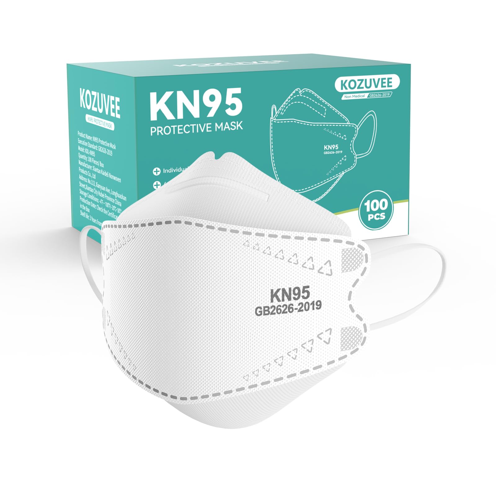 KN95 Face Masks 100 Pack for Adults,Individually Wrapped,Comfortable&amp;Breathable Disposable Mask with Elastic Ear Loop