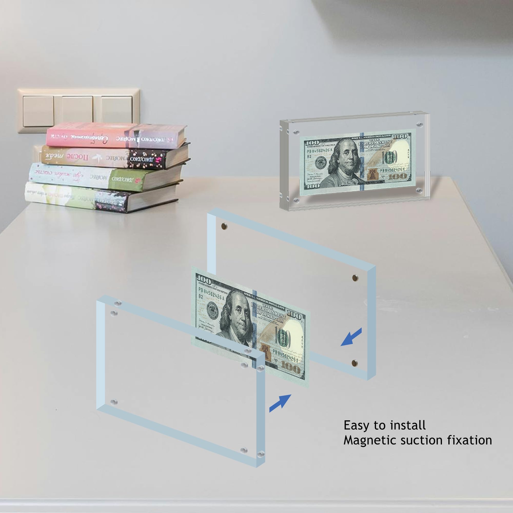 19.5cm x 9.5cm Acrylic Currency Display Frame, Clear Self-Standing Dollar Bill Holder - Image 4